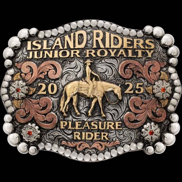 The West Bottoms Custom Belt Buckle features a german silver base with black antique finish and a beautiful beads frames. Customize this design now!